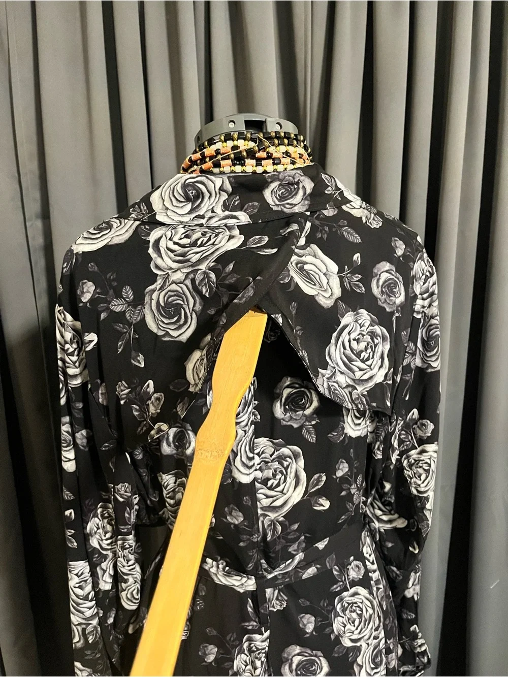 Torrid Twill fit and flare skater plaid Black Floral Trench Coat
